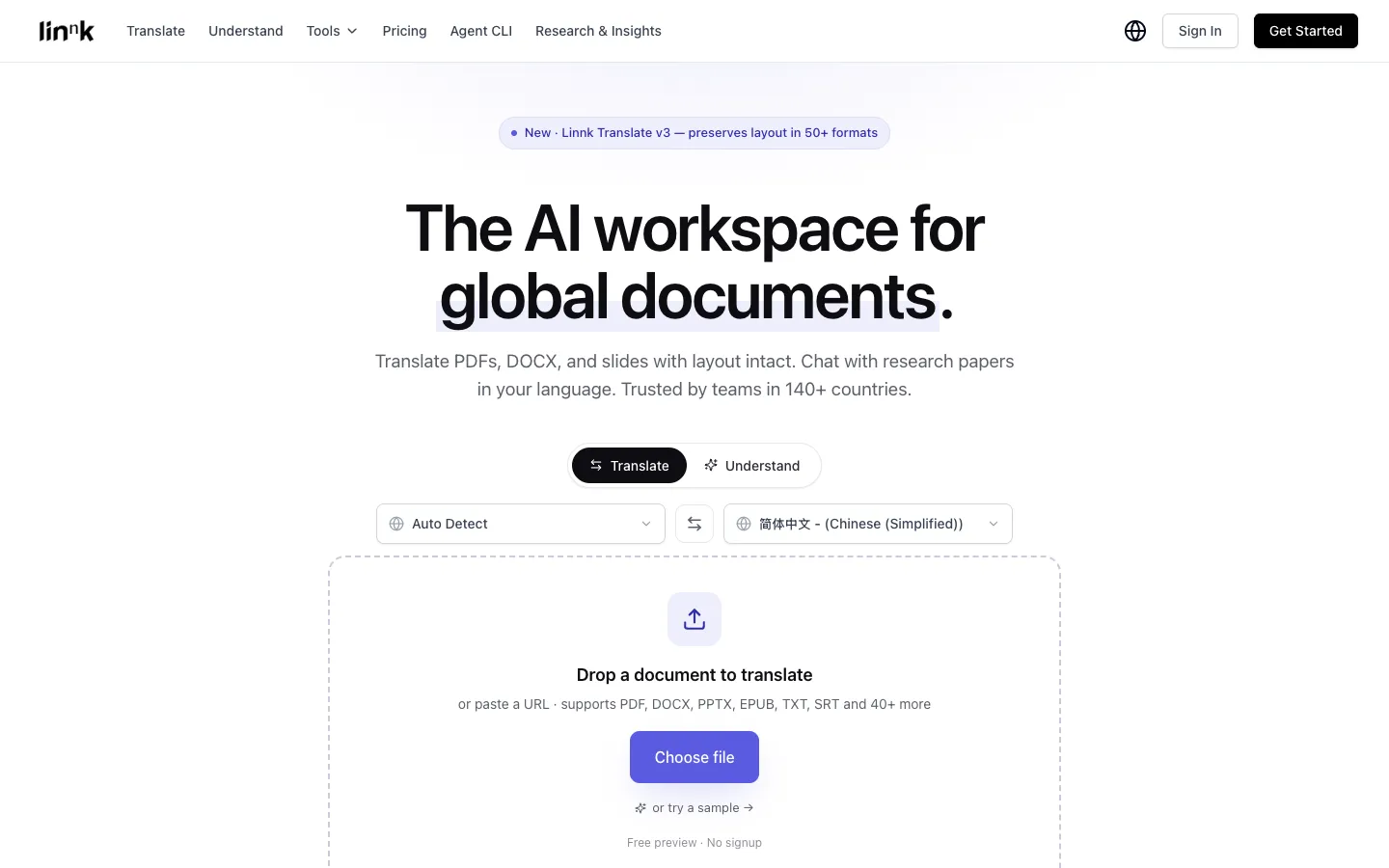 Screenshot of the Linnk.AI homepage