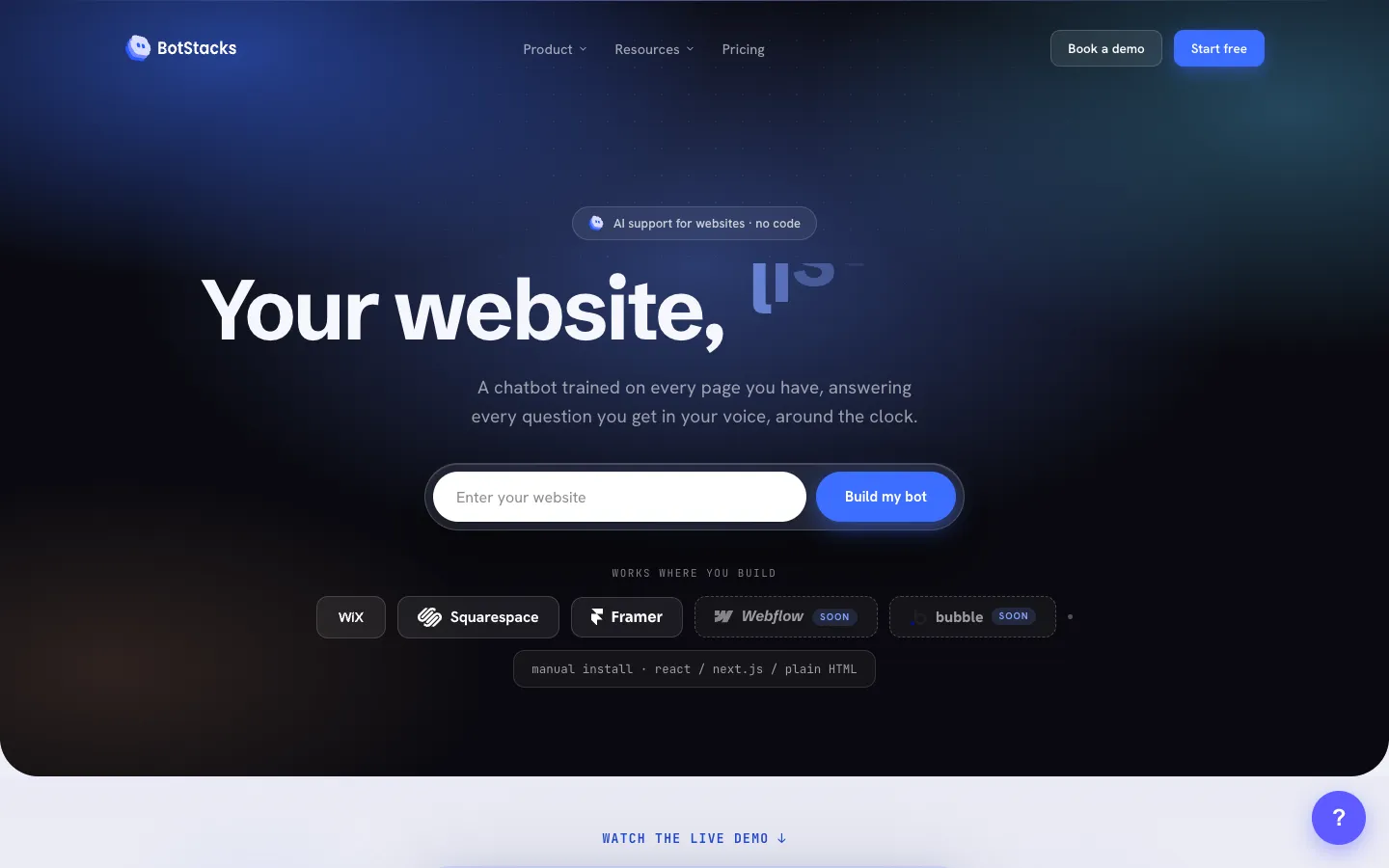 Screenshot of the BotStacks homepage