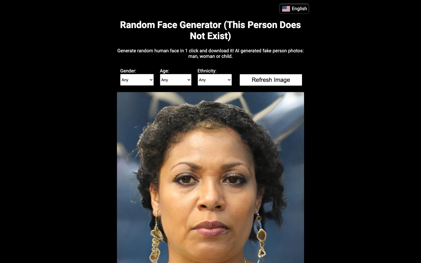 Screenshot of the This Person Does Not Exist - Random Face Generator homepage