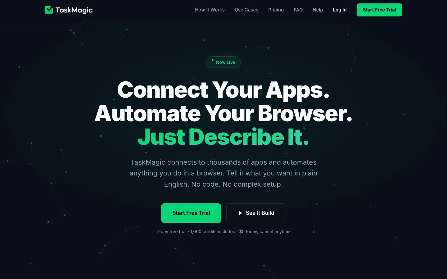 Screenshot of the TaskMagic Automation homepage