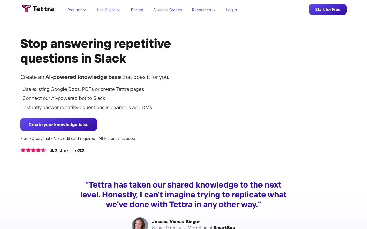 Screenshot of the Tettra homepage