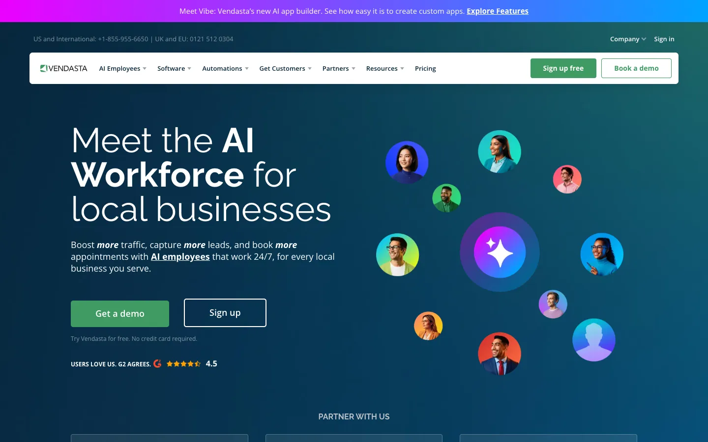 Screenshot of the Vendasta homepage