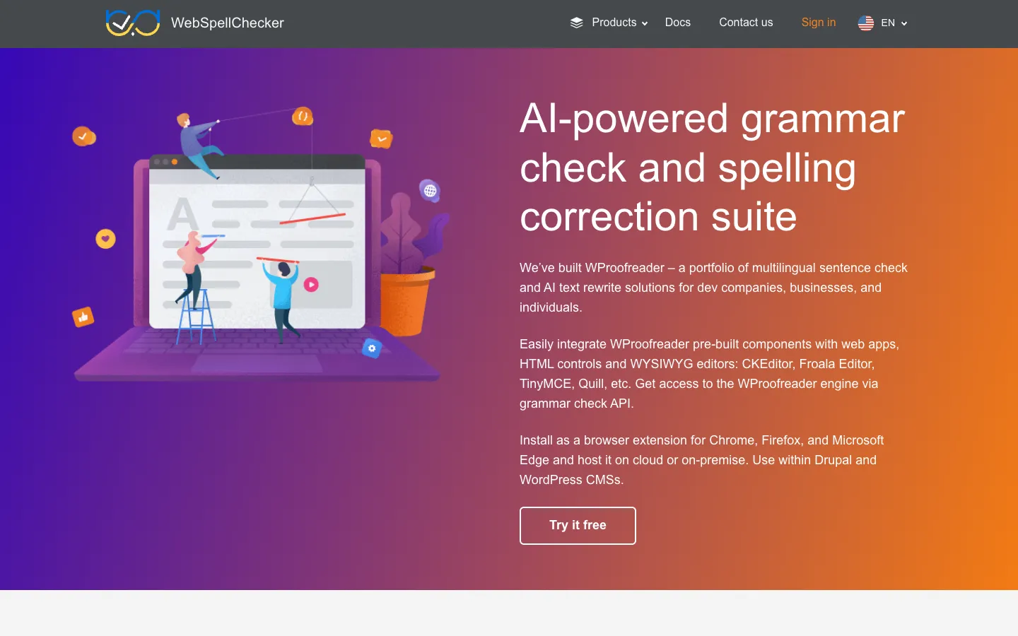 Screenshot of the WebSpellChecker homepage