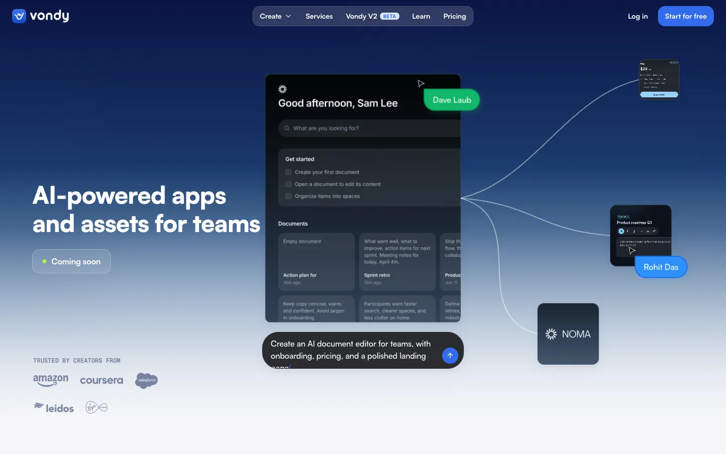 Screenshot of the Vondy: Next Generation AI Apps homepage