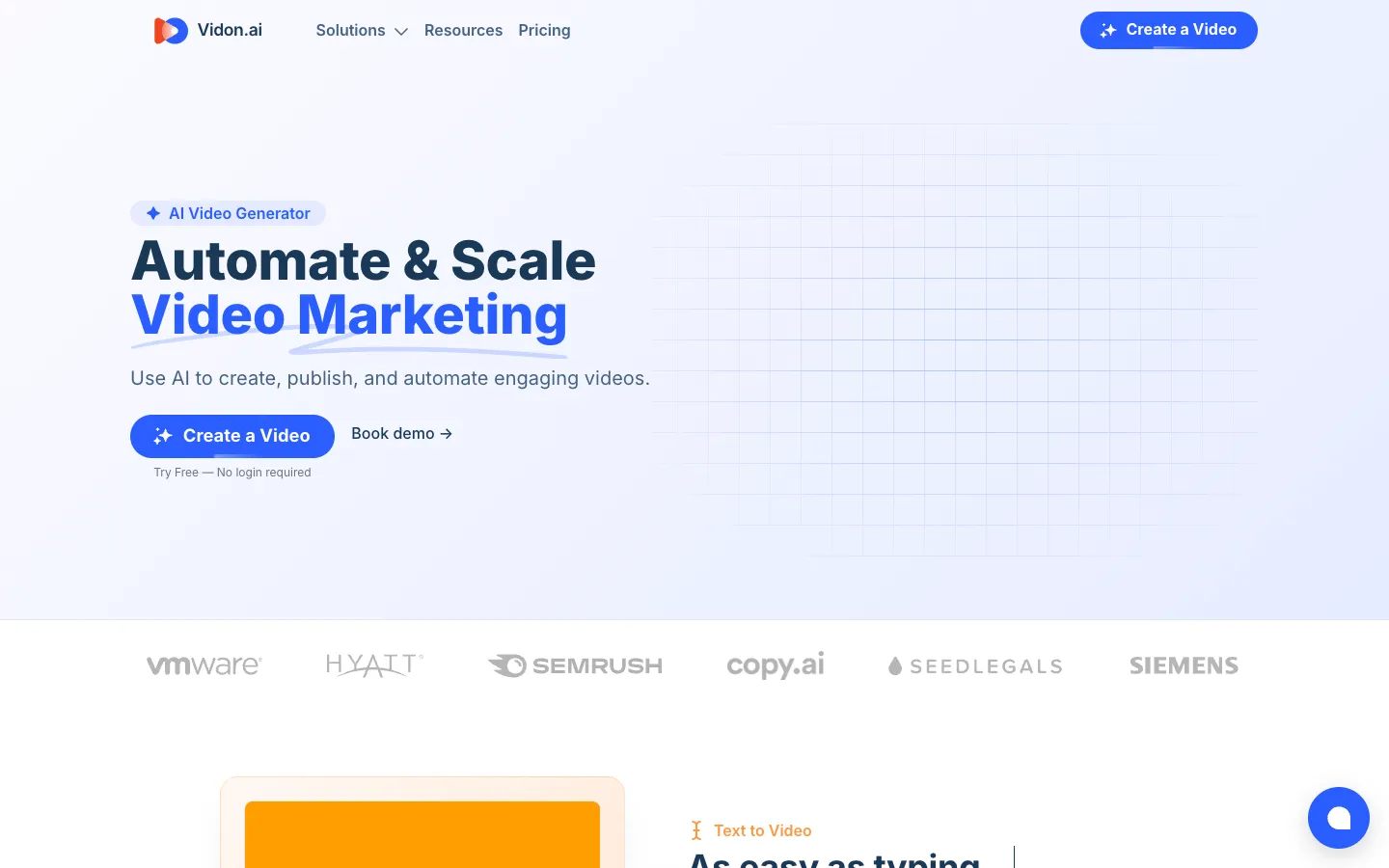 Screenshot of the Vidon.ai homepage