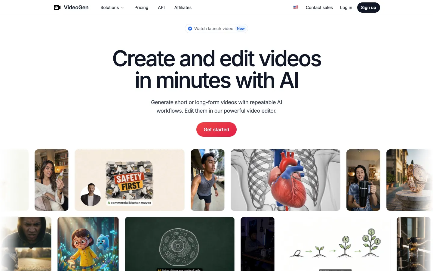 Screenshot of the VideoGen - AI Video Generator homepage