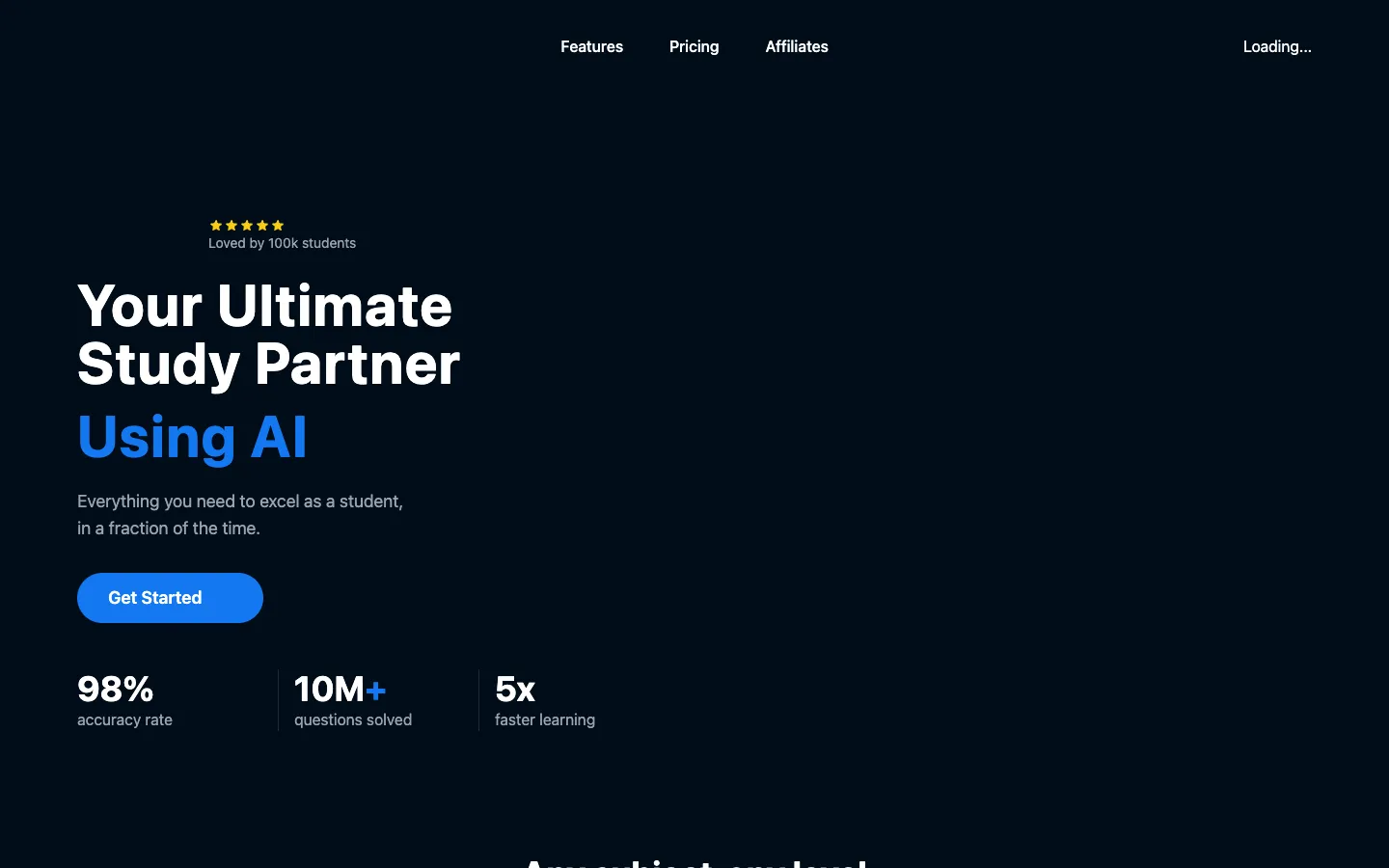 Screenshot of the QuizMate homepage