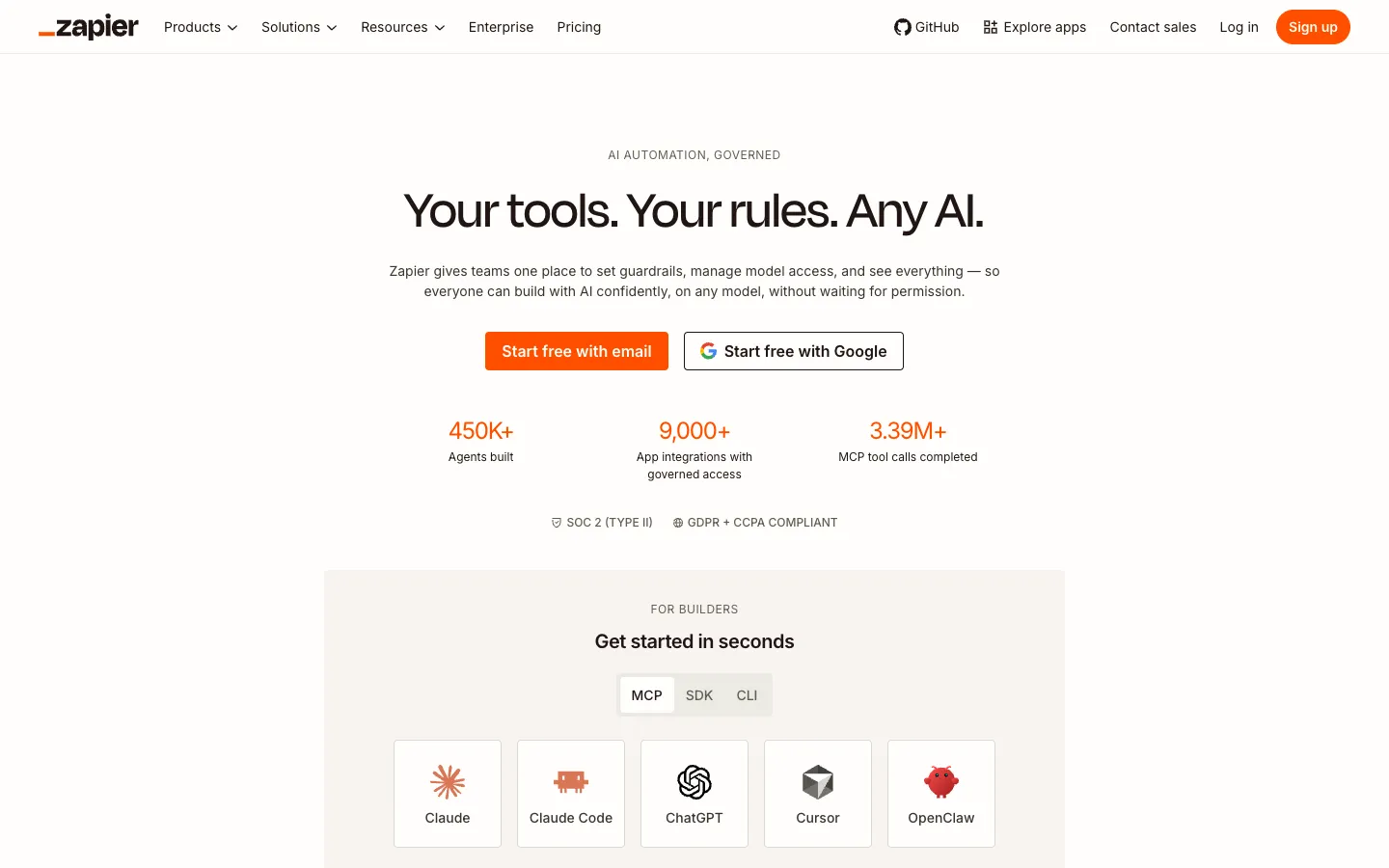 Screenshot of the Zapier homepage