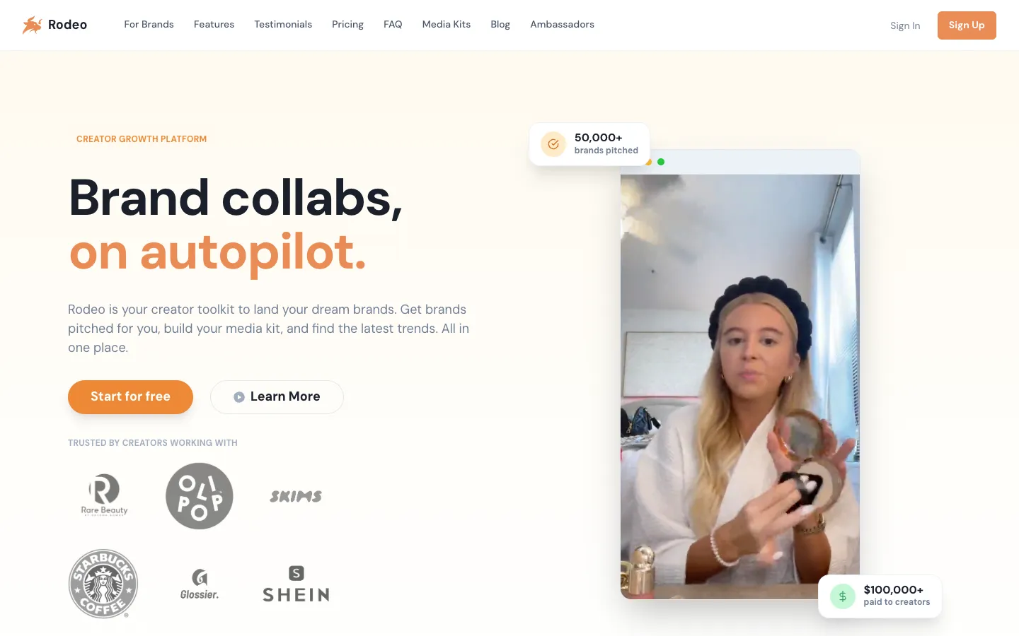 Screenshot of the Rodeo - Your Creator Assistant homepage