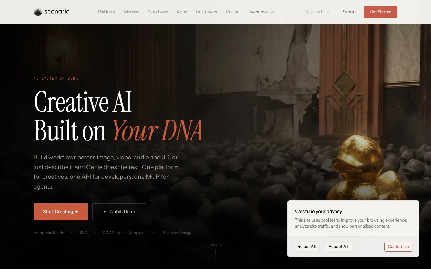 Screenshot of the scenario.com homepage