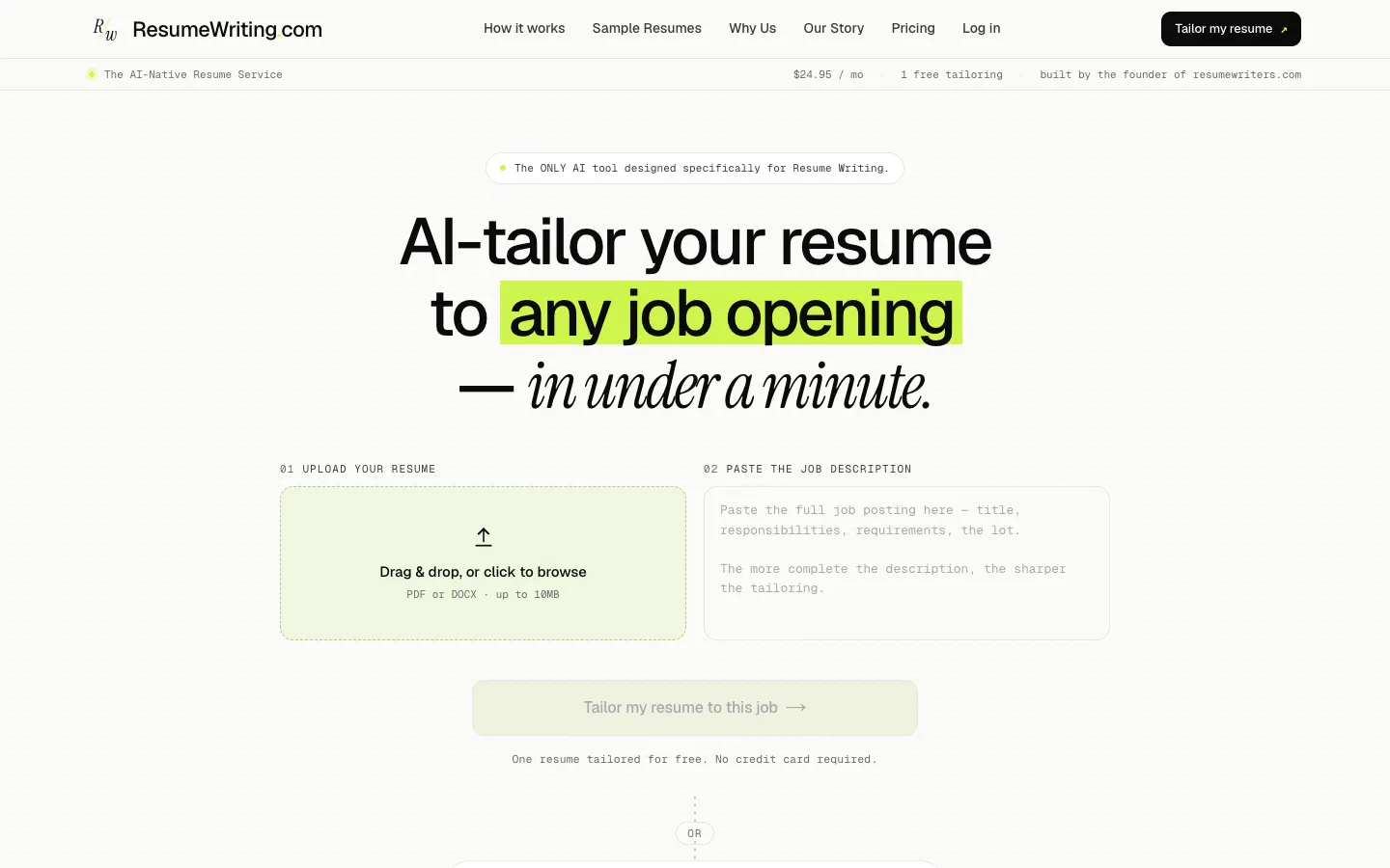 Screenshot of the ResumeWriting homepage