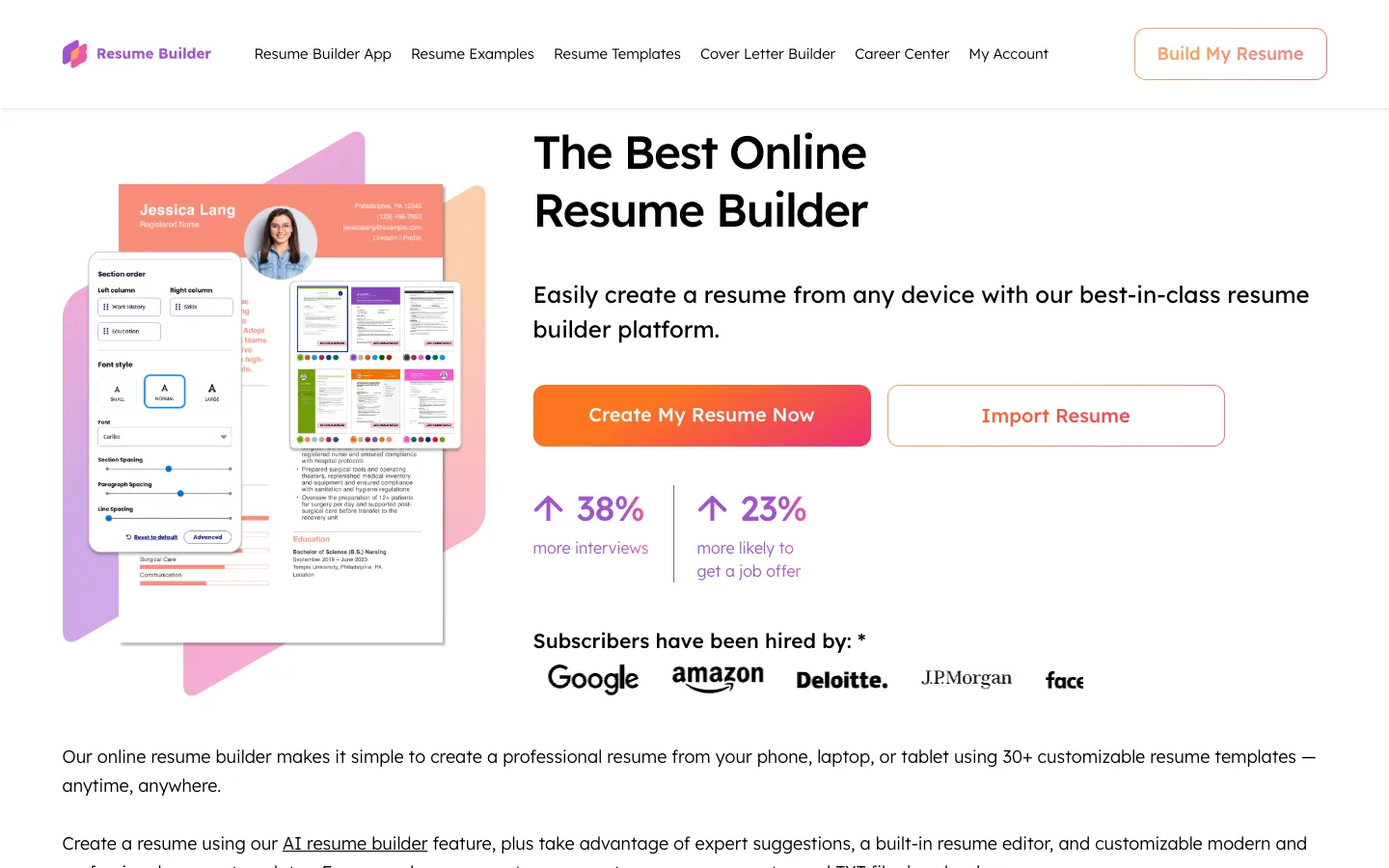 Screenshot of the ResumeBuilder.com homepage