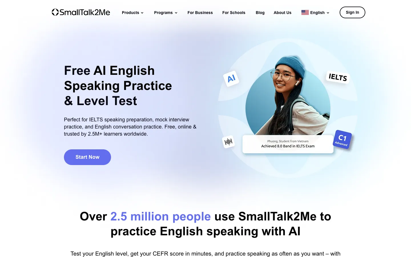 Screenshot of the SmallTalk2Me homepage
