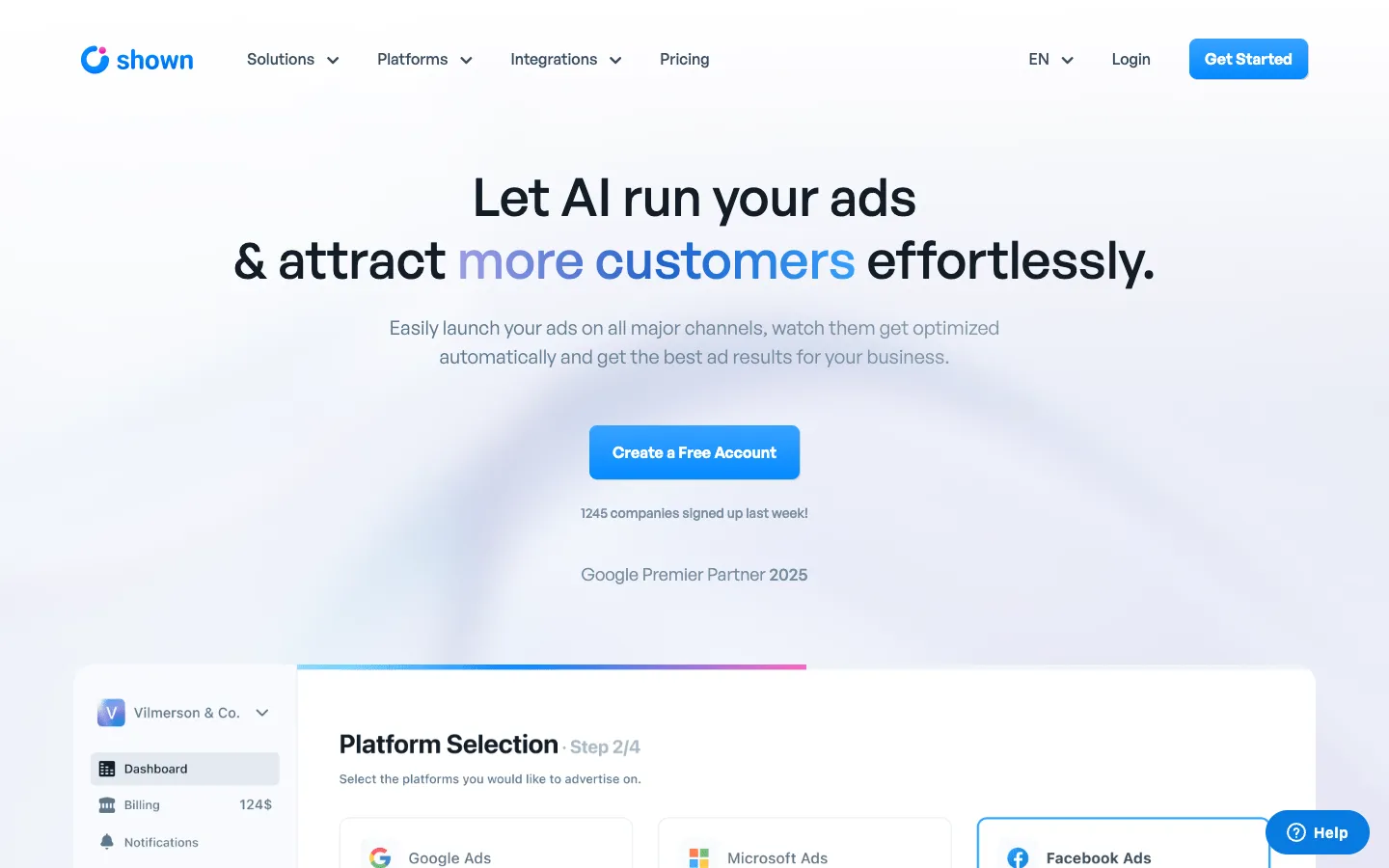 Screenshot of the Shown homepage