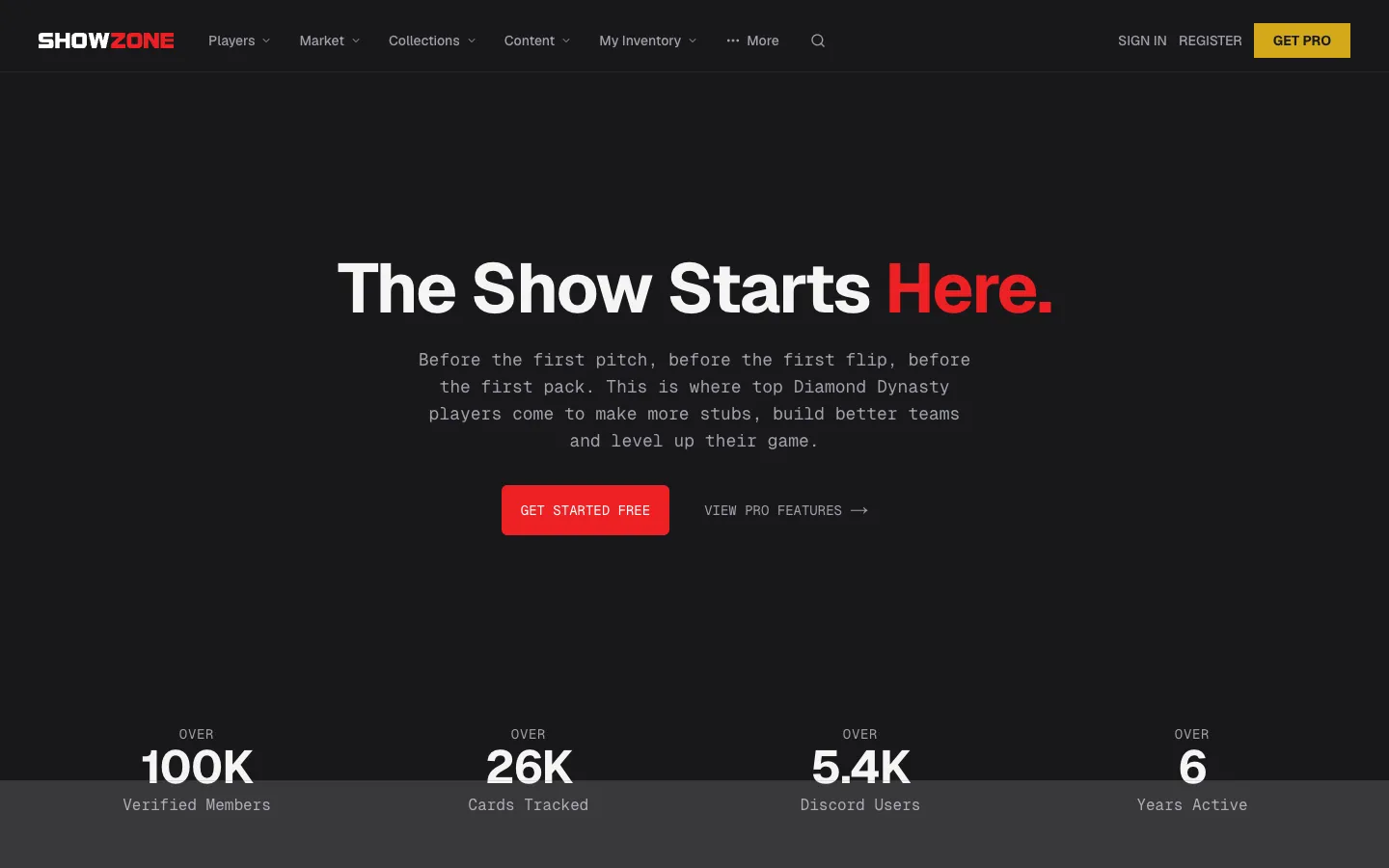 Screenshot of the showzone.io homepage