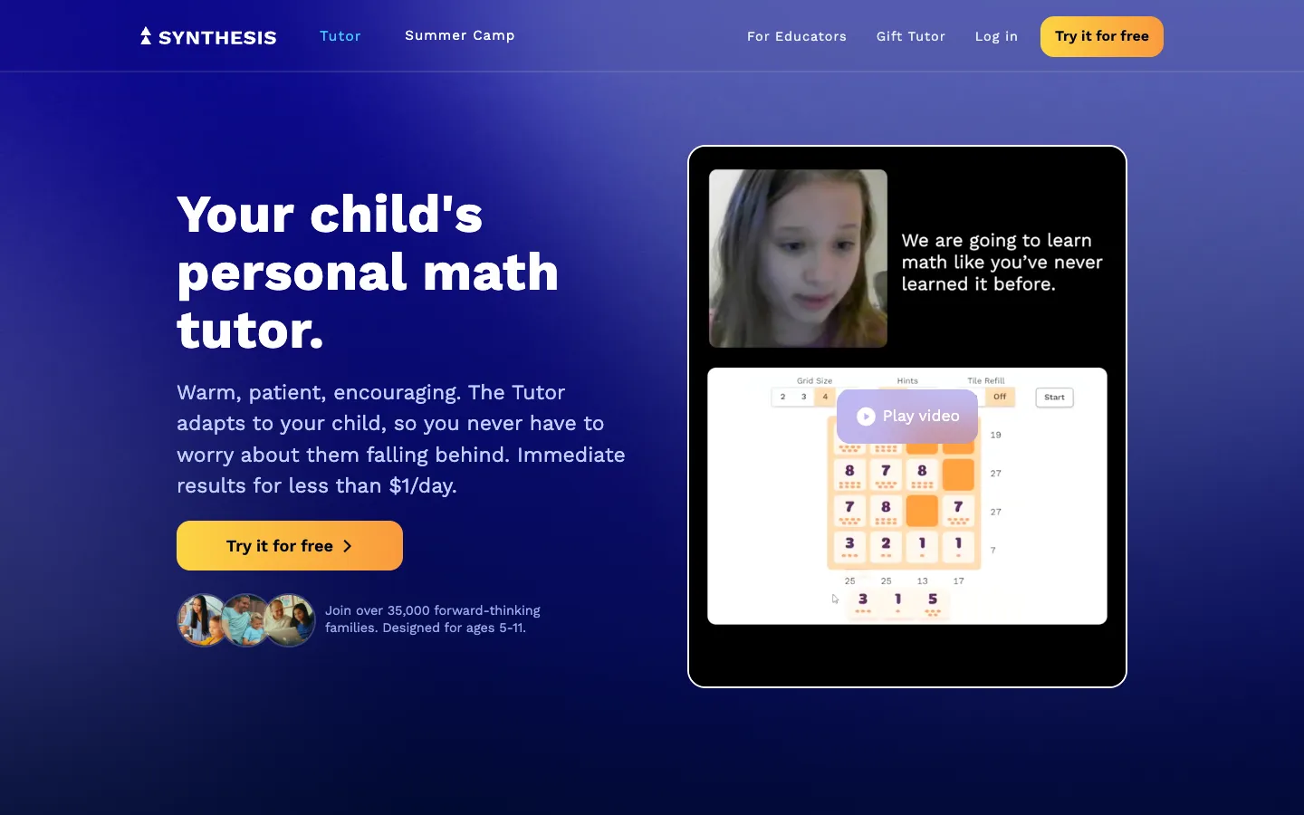 Screenshot of the Synthesis homepage