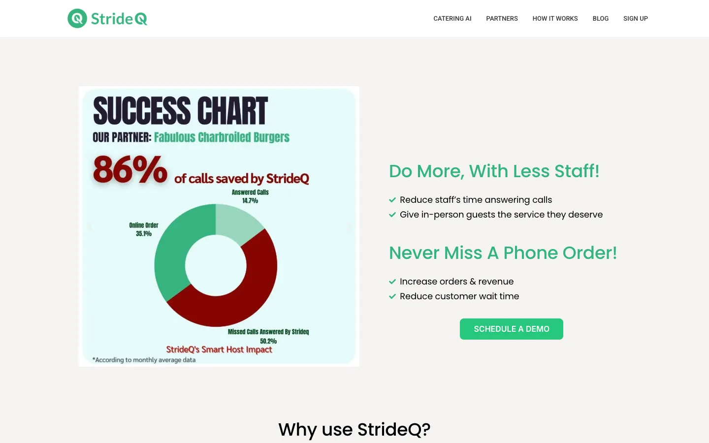 Screenshot of the StrideQ homepage