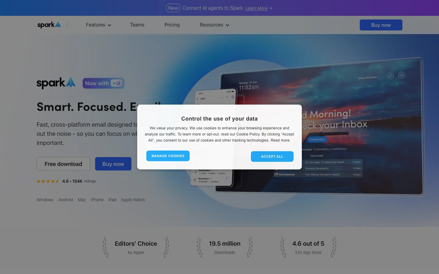 Screenshot of the Spark Mail homepage