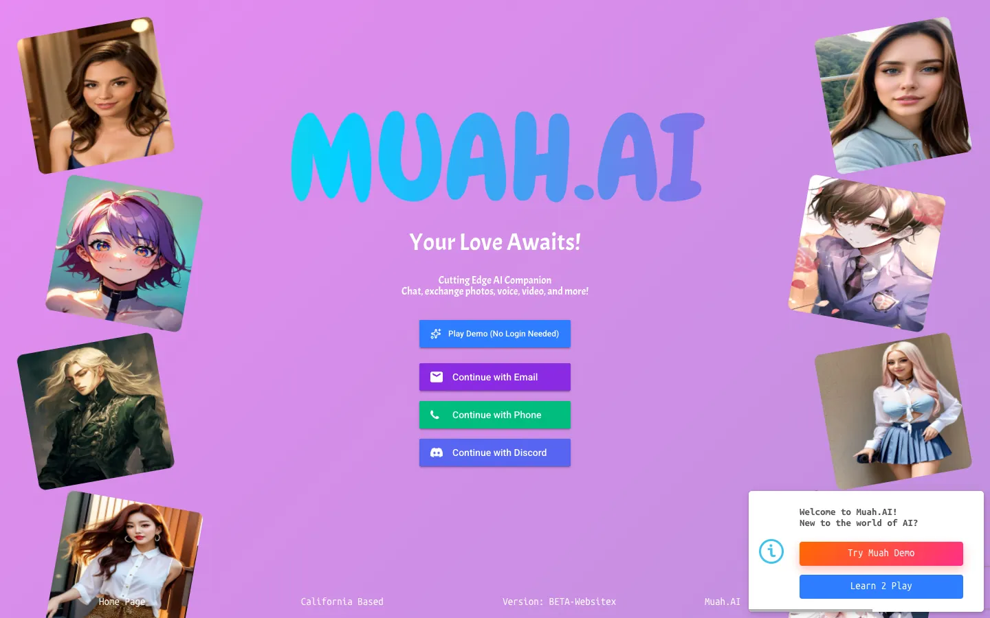 Screenshot of the Muah.AI homepage