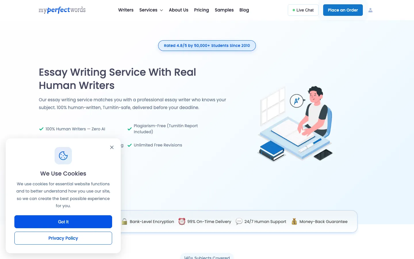 Screenshot of the MyPerfectWords homepage