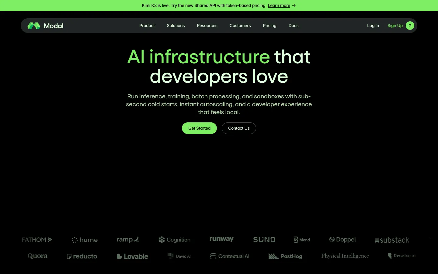 Screenshot of the Modal homepage