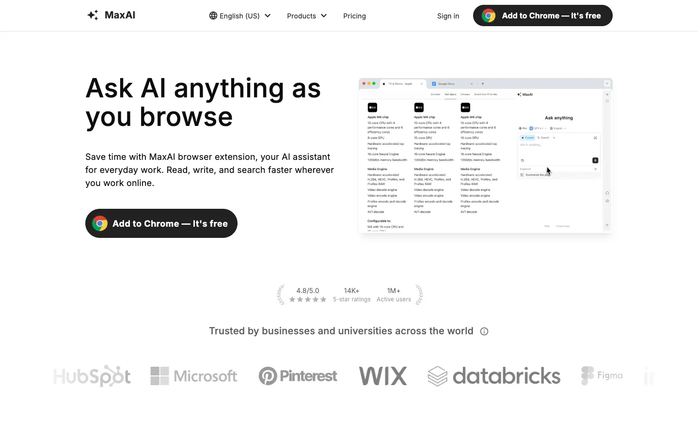 Screenshot of the MaxAI.me homepage