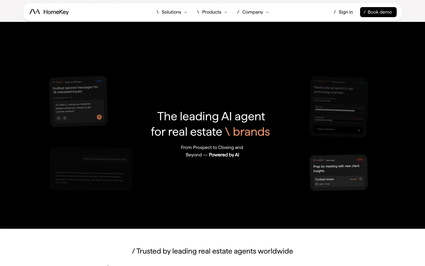 Screenshot of the Marketer homepage