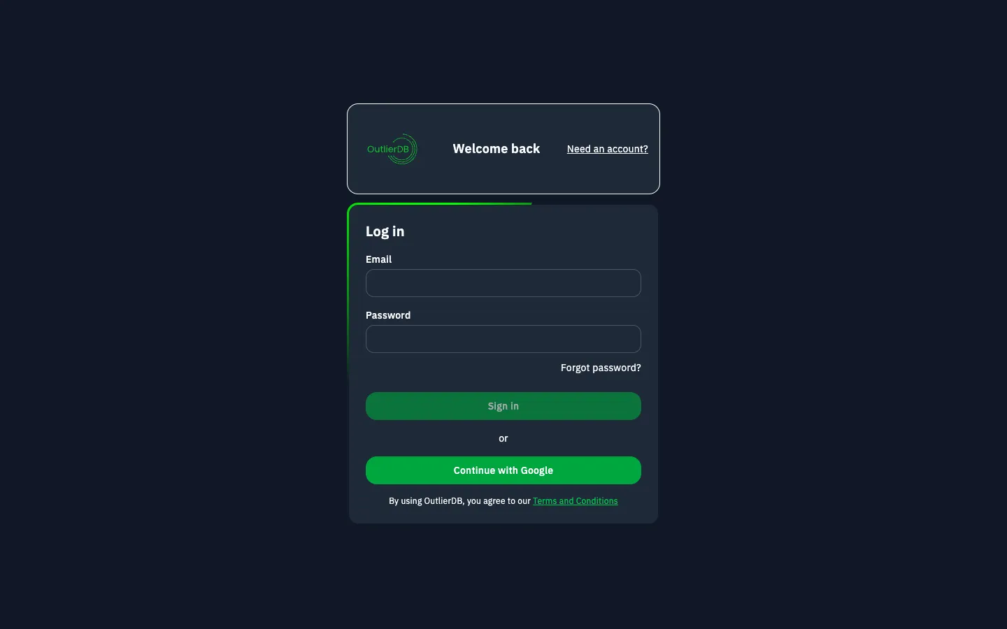 Screenshot of the Outlier Database homepage