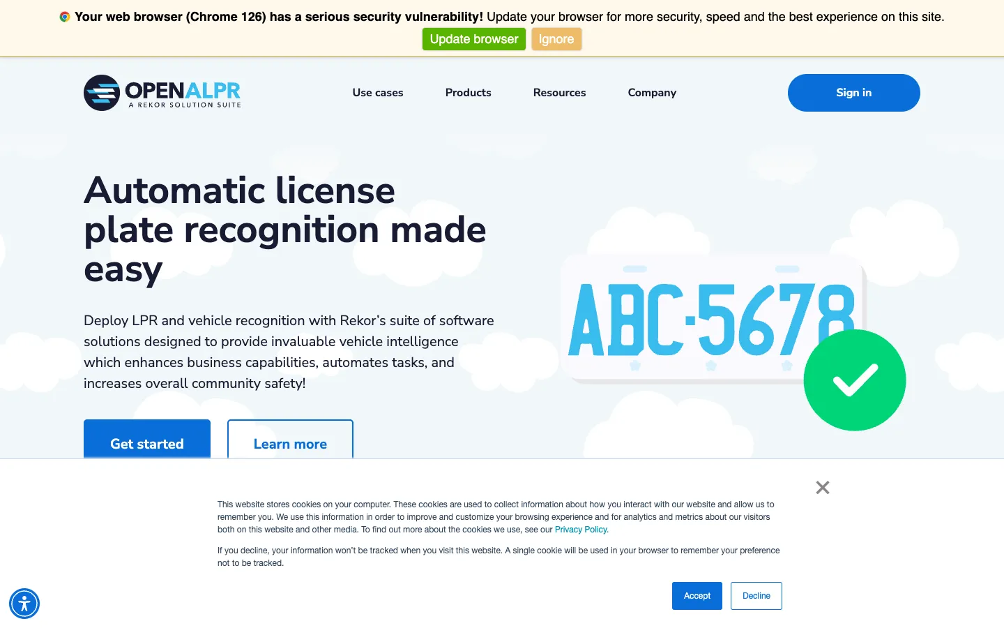 Screenshot of the OpenALPR homepage