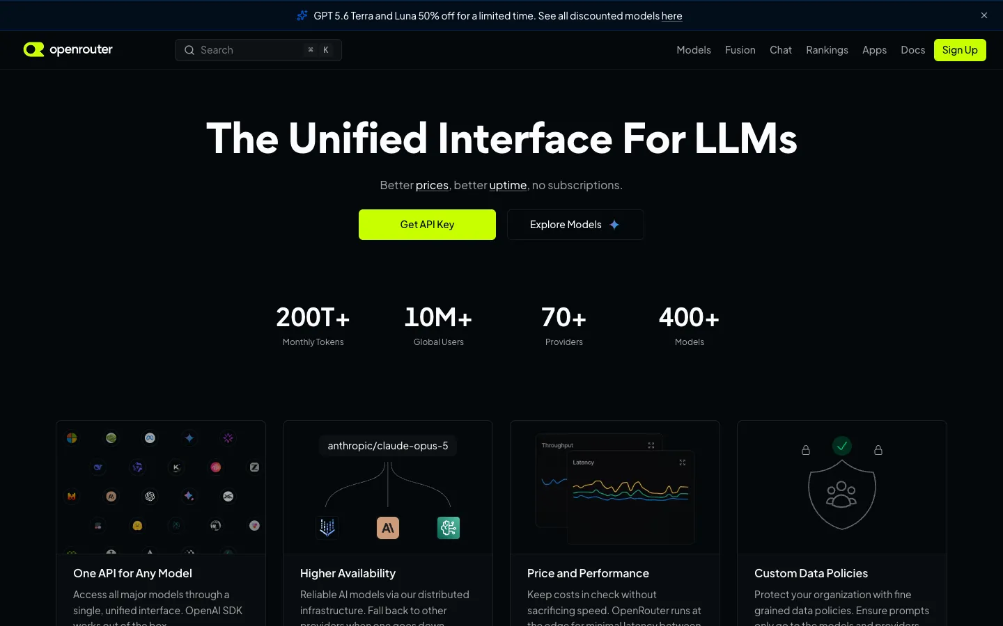 Screenshot of the OpenRouter homepage