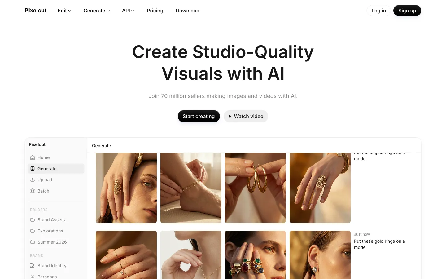 Screenshot of the Pixelcut homepage