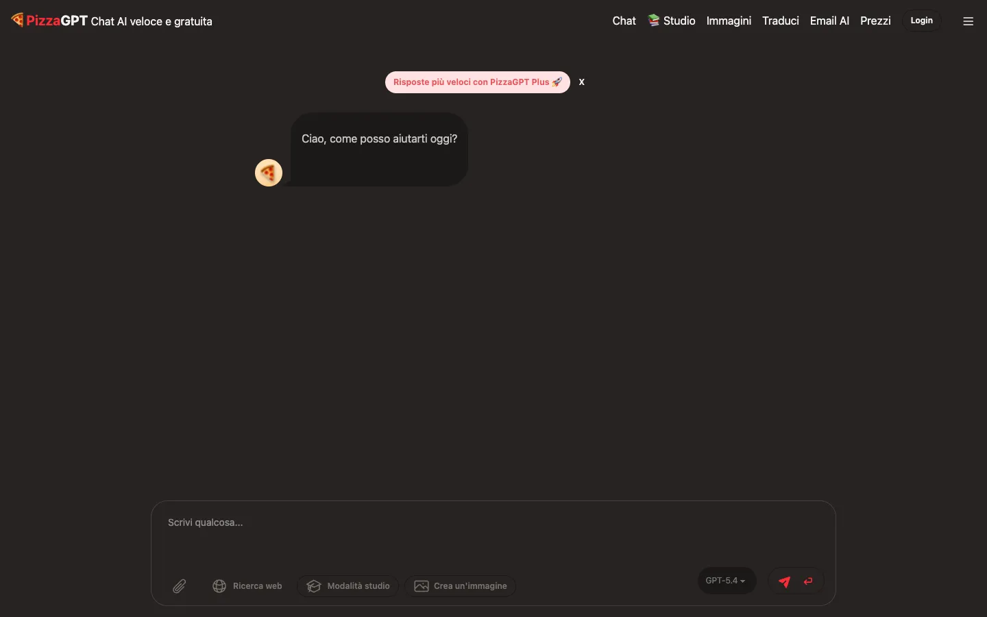 Screenshot of the PizzaGPT - ChatGPT for Italy homepage