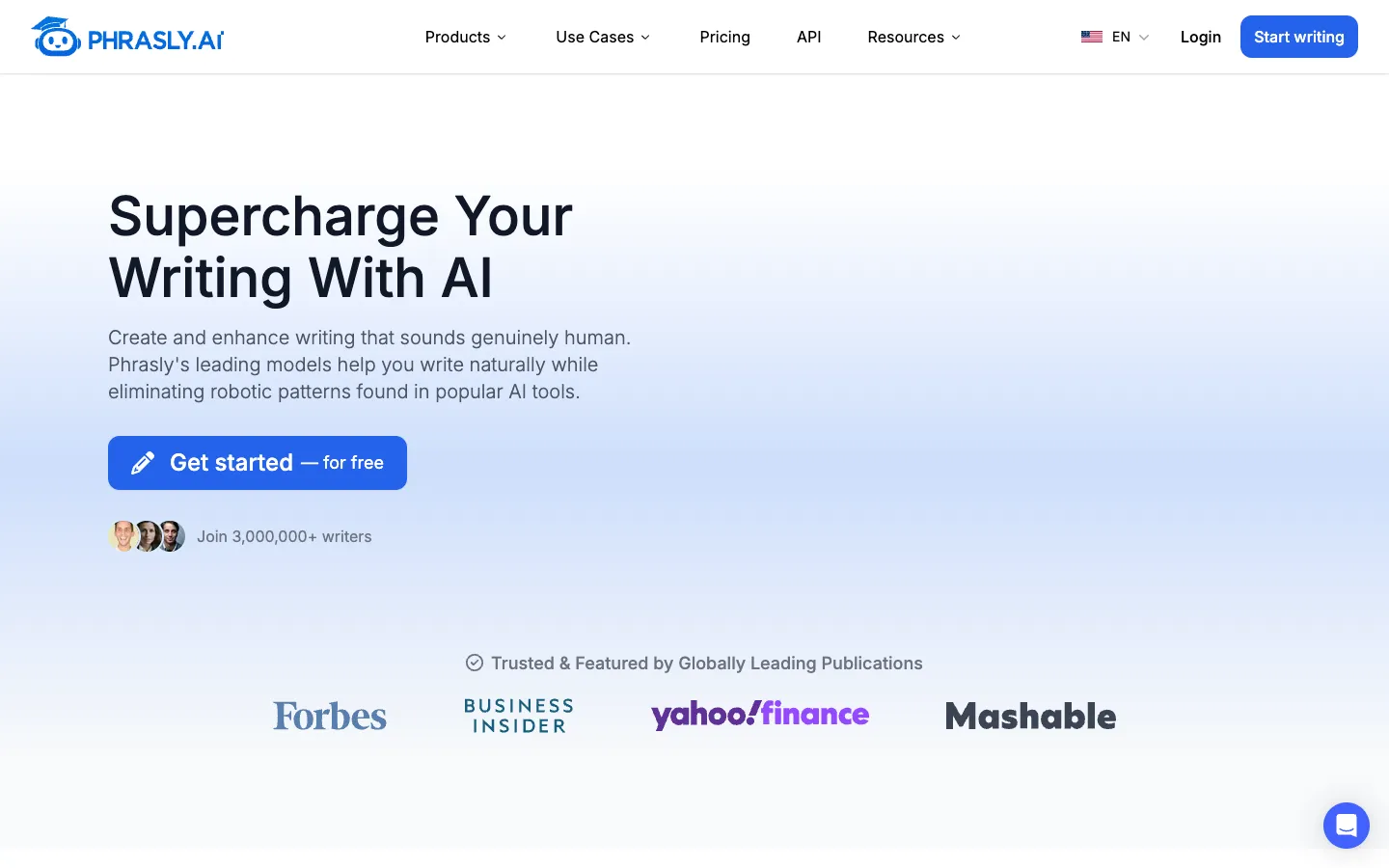 Screenshot of the Phrasly homepage