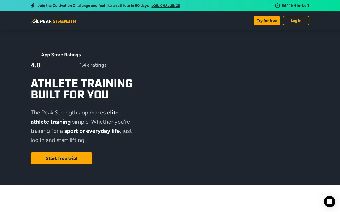 Screenshot of the Peak Strength homepage