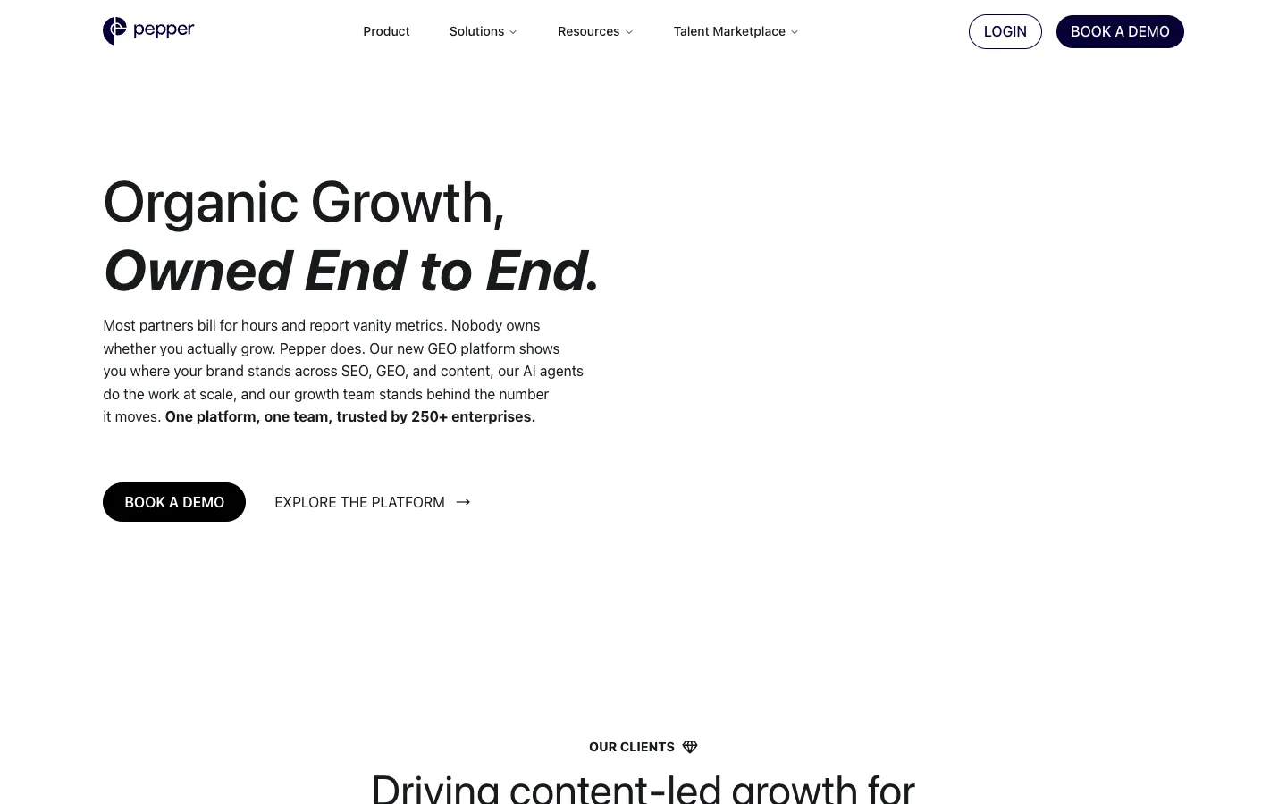 Screenshot of the Pepper Content homepage