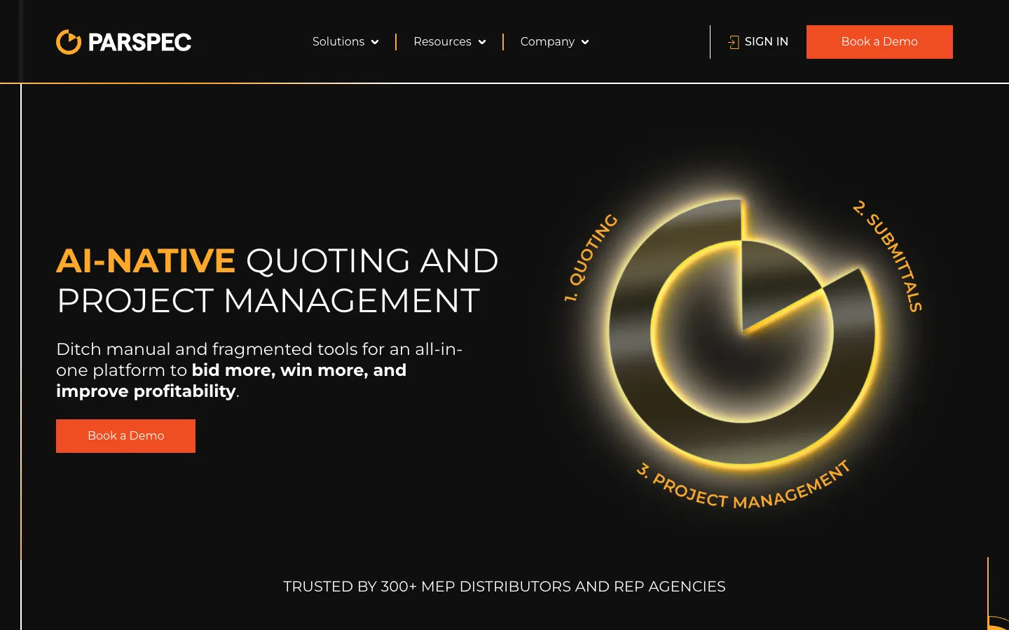 Screenshot of the Parspec homepage