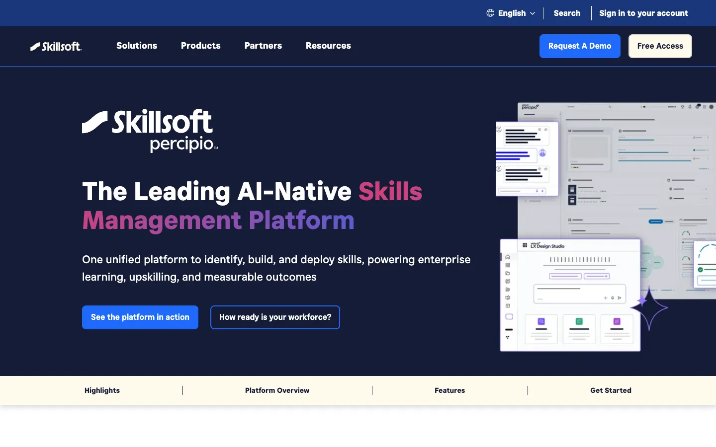 Screenshot of the Skillsoft Percipio homepage