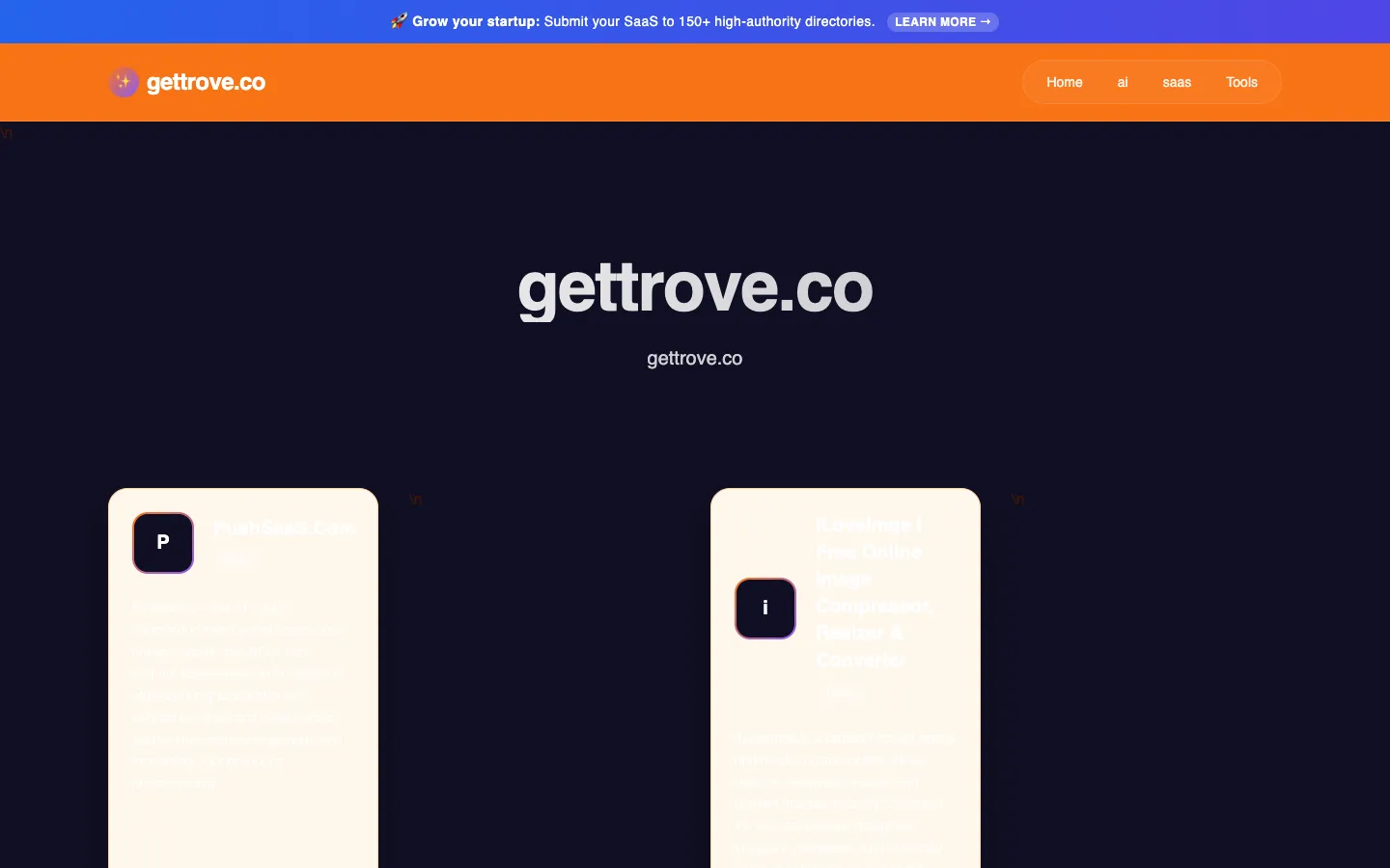 Screenshot of the Trove AI homepage