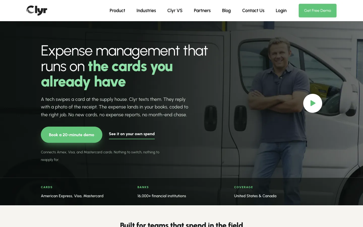 Screenshot of the Clyr homepage