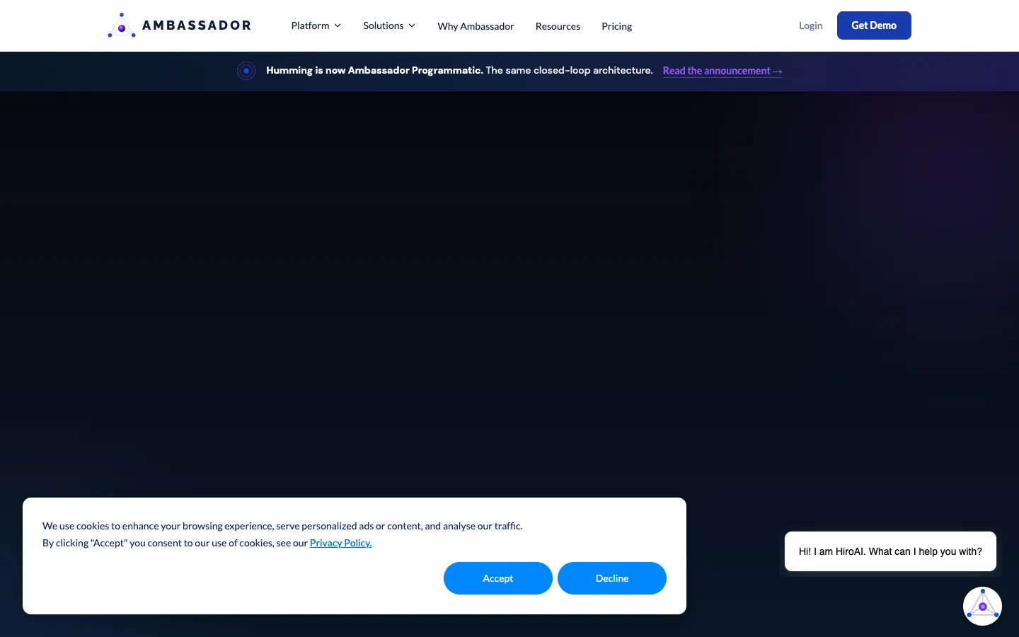 Screenshot of the Humming homepage