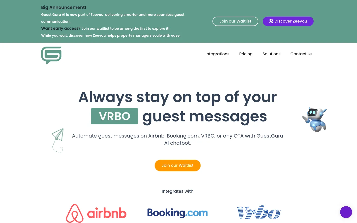 Screenshot of the Guest Guru homepage