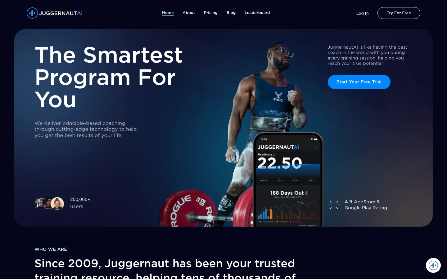 Screenshot of the JuggernautAI homepage