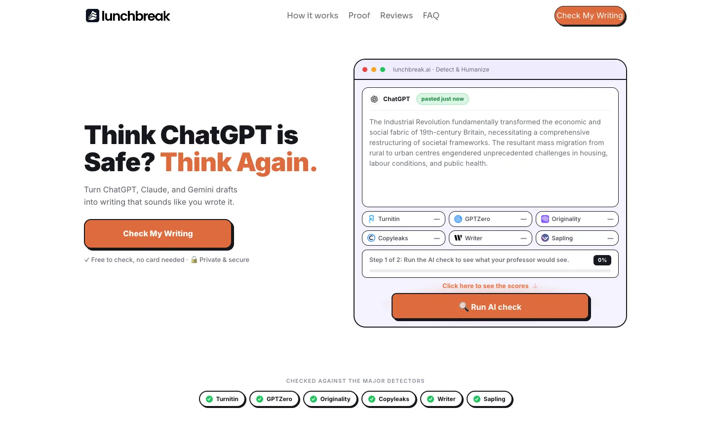Screenshot of the Lunchbreak AI homepage