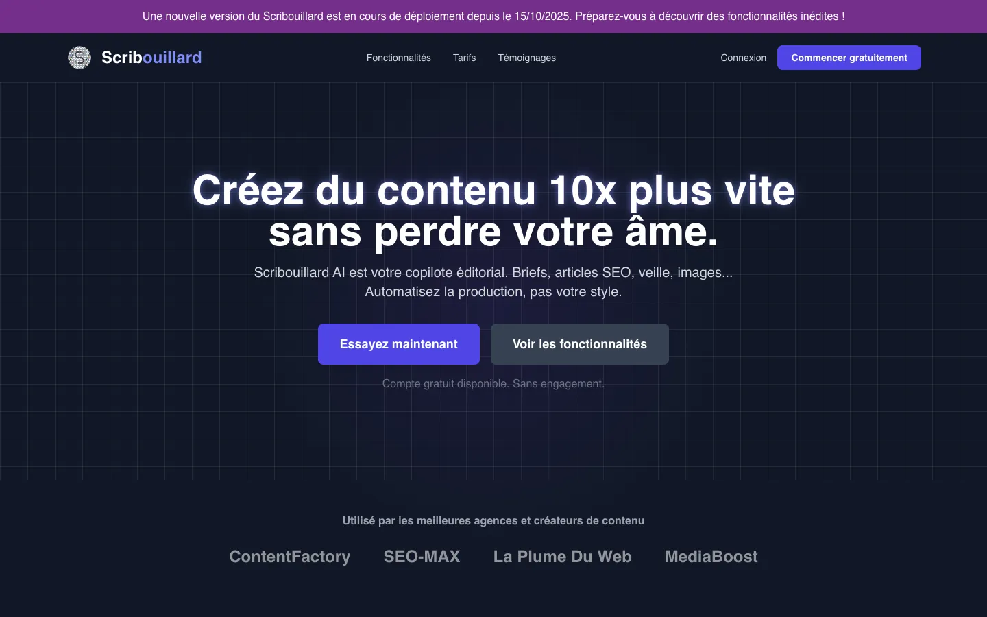 Screenshot of the Le Scribouillard - Rédaction SEO par IA homepage