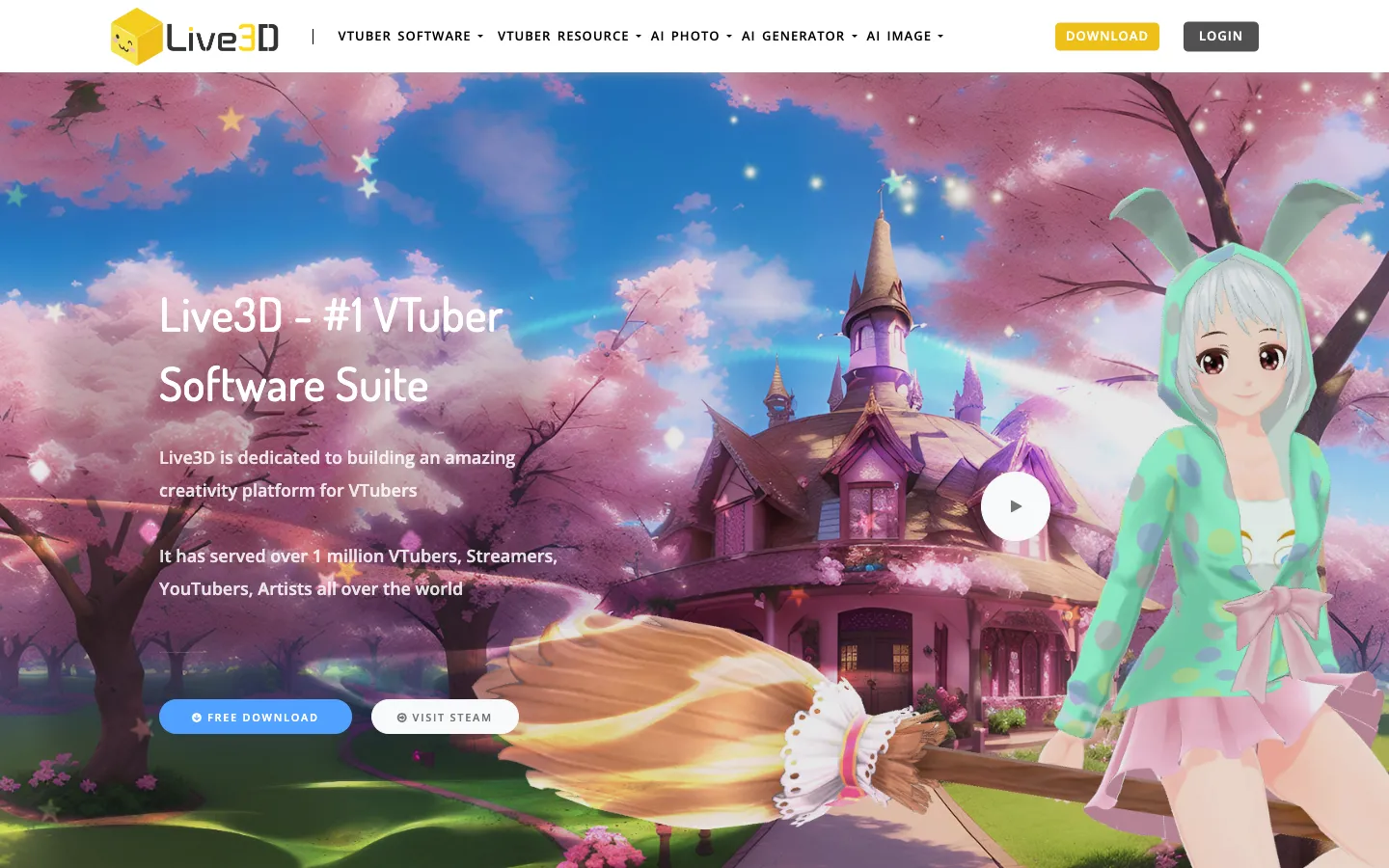 Screenshot of the Live3D homepage