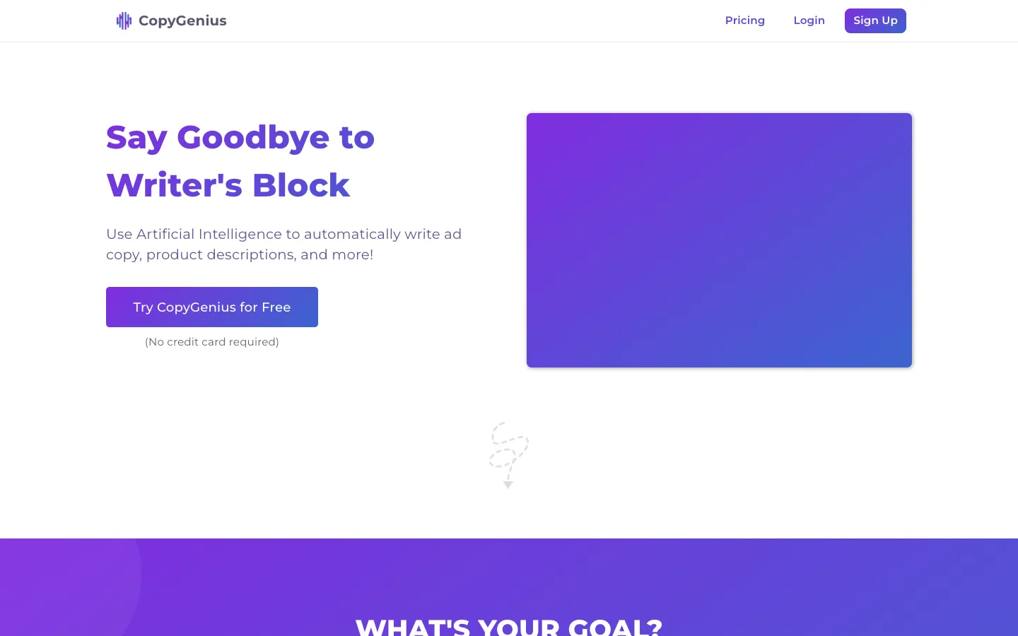 Screenshot of the CopyGenius homepage