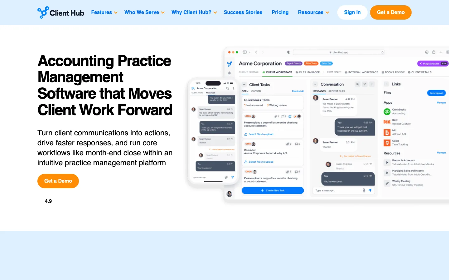 Screenshot of the Client Hub homepage