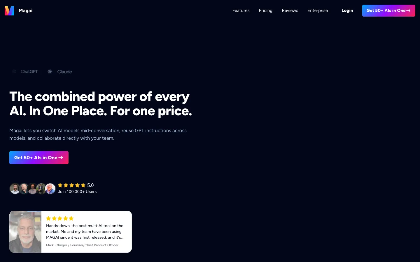 Screenshot of the Magai homepage