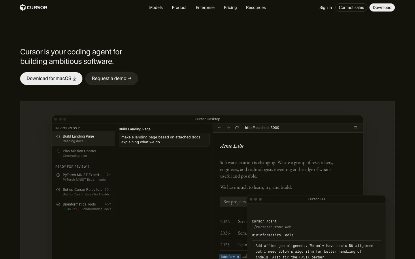 Screenshot of the cursor.sh homepage