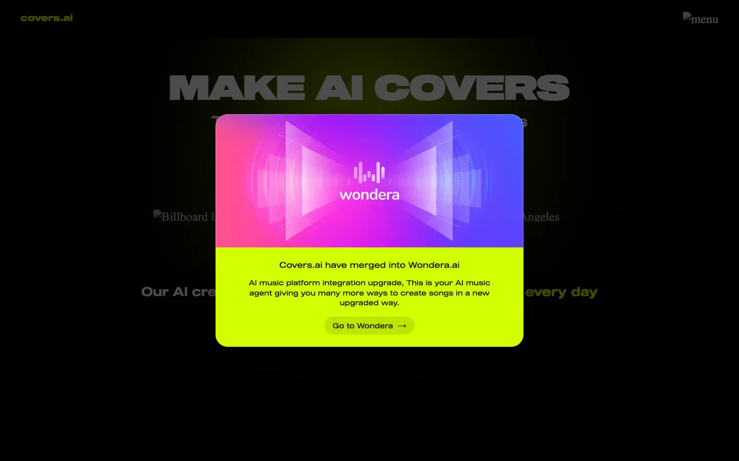 Screenshot of the Covers AI homepage